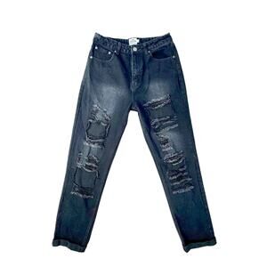 Rockn Rev Black Distressed Grunge High Rise 100% Cotton Jeans Size 8